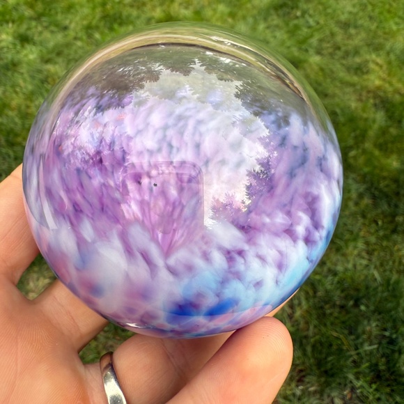 Glass Round Ball Sphere Blue Purple Pattern 3” Art Glass Pretty Unique Decor. - Picture 3 of 9